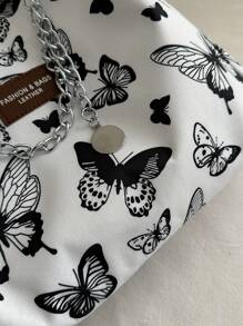 时尚条纹手提包 - 女士大容量单肩包 - 日常使用的拉链托特包 - 金属链条托特包 简约链条单肩托特包 适合少女、女大学生、新人及白领人士 非常适合办公室、工作、商务、通勤 适合女性返校学生的最佳工作包 - 白色 - 查看 7