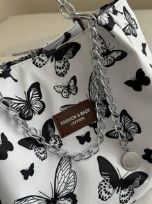 时尚条纹手提包 - 女士大容量单肩包 - 日常使用的拉链托特包 - 金属链条托特包 简约链条单肩托特包 适合少女、女大学生、新人及白领人士 非常适合办公室、工作、商务、通勤 适合女性返校学生的最佳工作包 - 白色 - 查看 6