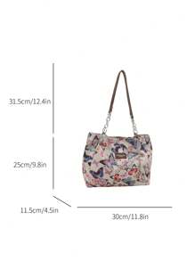 Stylish Striped Handbag - Women's Large Capacity Shoulder Bag - Zipper Tote Bag For Daily Use - Minimalist Chain Shoulder Tote Bag For Teen Girls, Women, College Students, Rookies & White-Collar Workers, Perfect For Office, Work, Business, Commute, Best Work Bag For Women, Back-To-School Season - Multicolor - View 9