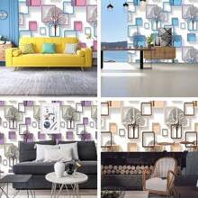 Purple 3D Square Frame And Tree Wallpaper Vinyl Decoration Size 5m*45cm - 紫色 - 查看 2