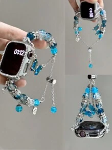 1 件女士蓝色金属精致小众蝴蝶吊坠串珠水钻手表带适用于 38/40/41/44/45/49/42/46mm S11/SE3/Ultra3/Ultra/SE/SE2/10/9/8/7/6/5/4/3/2/1