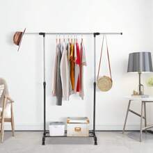 Clothes Rail Adjustable Garment Rack Telescopic Coat Rack Hanging Rail Clothes Stand With Shoe Shelf And Casters Clothing Rack For Small Place Organiser Shelf Bedroom Clothing Rack - Single Rail - Adjustable Length - View 6