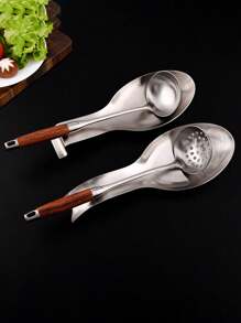 1 件装不锈钢勺子托托盘、火锅勺架、食物夹架，适用于酒店餐厅厨房用具 - 銀色 - 查看 4