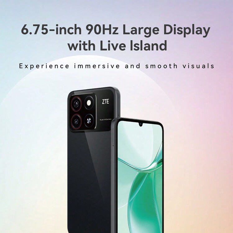 ZTE，智能手机，Blade A35 幻影黑，已解锁，Android 14，（4GB RAM+8GB Fusion）+ 64GB ROM，5000mAh 电池，双 SlM 4G，插头为欧洲标准，支持 NFC，4G LTE，全球版本 - 魅影黑 - 查看 3