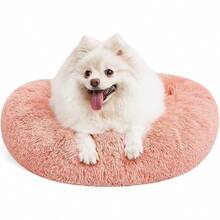 Calming Beds Indoor Cats, 20'' Kitten Donut Beds Pet Up To 15lbs, Fluffy Small Cuddler, Anti-Anxiety Plush Faux Fur Large Pet Bed Washable (20'', Brown) - 粉色 - 查看 1