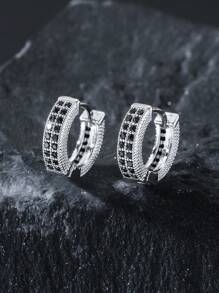 2 piezas Pendientes aro de cristal rhinestone de estilo europeo y americano, pendientes de cobre personalizados, adecuados para hombres y mujeres