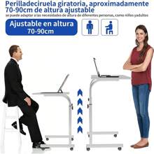 VELI Escritorio Portatil, Mesa para Laptop, Escritorio de Computadora y Trabajo, Mesa Auxiliar móvil con Ruedas, Mesa para Cama de Altura Ajustable con Estructura en Forma de C (Blanco, 60cm) - Blanco - Ver 6