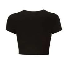 I Love Money Print Crew Neck T-Shirt, Y2K Short Sleeve Crop Top For Spring & Summer, Women's Clothing - 黑色 - 查看 2