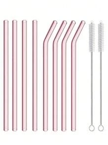 8pcs Pink Glass Straws With 2pcs Straw Brush, 8mm Reusable Straws, Drinking Straw Bent And Straight - Pink - View 19