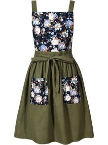 Vintage Pinafore Apron Dress Women With Pockets Cute Floral Chef Aprons Kitchen Cooking Baking Gardening - 甜瓜黃 - 查看 9