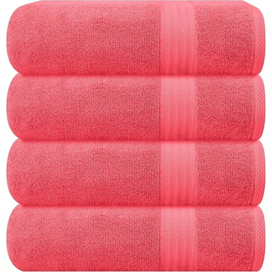 Ultra Soft 8-Piece Towel Set -% Ring Spun Cotton, 2 Oversized Bath Towels 27x54, 2 Hand Towels 16x28, 4 Wash Cloths 13x13 - Daily Use, Hotel & Spa - Olive Green, Luxury Towel Set - 珊瑚橙 - 查看 1