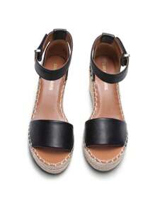 Women's Wedge Sandals Open Toe Espadrilles Sandals Comfortable Dressy Ankle Strap Platform One-Strap Sandals Suitable For Work Beach Holiday Summer Shoes - 黑色 - 查看 7