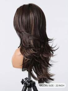 22 Inch Brown Highlight Long Layered Synthetic Wig For Women Middle Part Natural Looking Black Brown Wig For Girl Daily Party Wear
