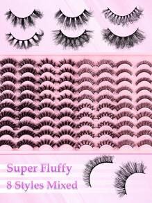 40 件/套 10-17 毫米 3D 仿貂皮睫毛，包括 3D 合成睫毛、睫毛胶、睫毛分离器、卸妆液、镊子、睫毛刷，适用于婚礼、派对、日常使用，可单独购买 - 黑色 - 查看 2