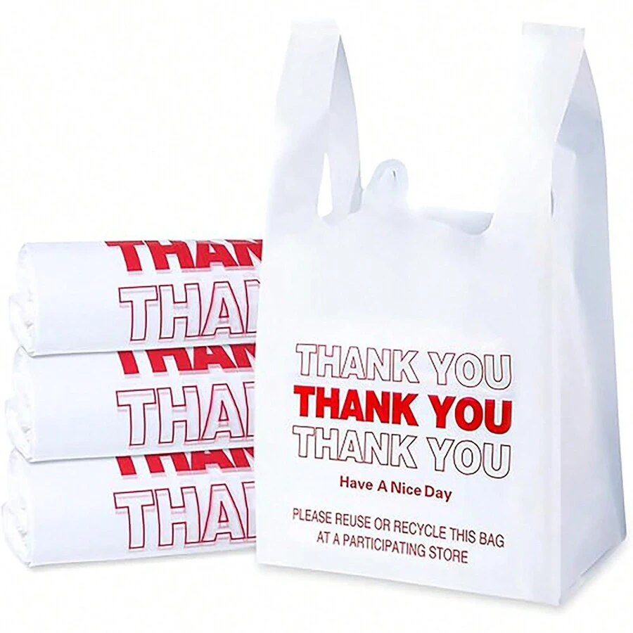 50 Count Plastic Bags, Thank You Bags, Plastic Bags With Handles For Shopping, Grocery, Plastic Bags For Small Business (12.59"X 22"), T Shirt Bags, White Plastic Bag, Gift Bags, Jewelry Packaging Bag, Thank You Bags,Birthday,Bride,Wedding - Multicolor - View 1