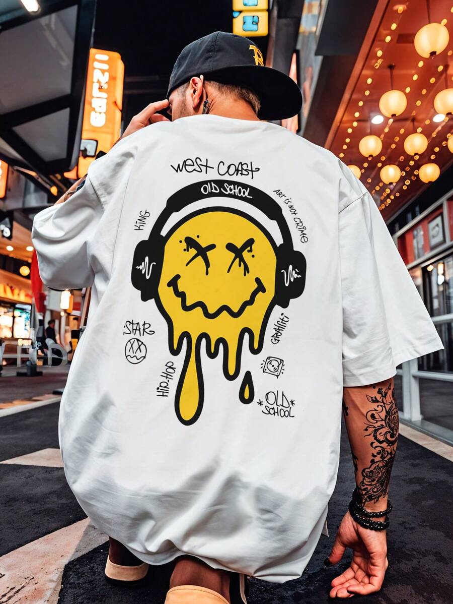Oversized Streetwear Smile Old School T-Shirt REF 7089 VEST NERD - trắng - Xem 1