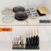 Expandable Kitchen Organizer - Multi-Layer Dish Rack With Utensil Holder, Metal Countertop Storage For Pots, Pans, Lids & Cutting Boards - Noir - Voir 6