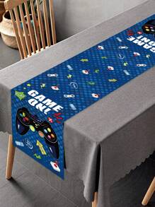 1 pezzo Tappeto da tavolo a tema gaming blu, tovaglia in poliestere, adatto per decorazione festa a tema gaming, regalo di compleanno, decorazione tavolo da pranzo, decorazione casa, decorazione cucina - console di gioco blu - Visualizzare 5