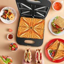 Aigostar 4 Slice Sandwich Toaster,  Toastie Grill With Non-Stick Hot Plates, Automatic Temperature Control For Toasted Cheese Snacks, Black - Dylan - UK Plug(220-240V) - View 7