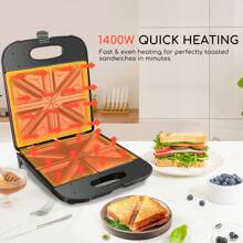 Aigostar 4 Slice Sandwich Toaster,  Toastie Grill With Non-Stick Hot Plates, Automatic Temperature Control For Toasted Cheese Snacks, Black - Dylan - UK Plug(220-240V) - View 2