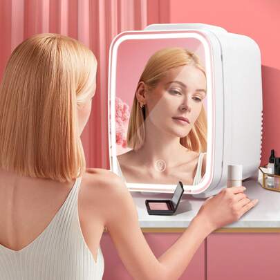 Mini Skincare Fridge, 5L/6 Can Portable Small Refrigerator With Dimmable LED Light Mirror, Mini Fridge For Bedroom, Dorm, Office, Cooler & Warmer Compact Fridge For Cosmetics, Food And Drinks