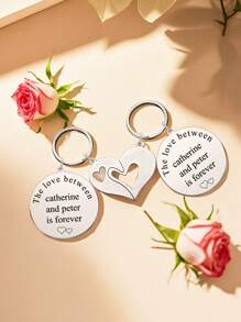 1pc Custom Matching Couple Keychain Set With Photo, Personalized Engrave Keychain With Photo And Text, Custom Heart Keychain, Personalized Stainless Steel Heart Women's Men's Puzzle Matching Text Couple Keychain, Personalized Photo Matching Keyring, Gift For Couples Lovers, Gift For Girlfriend And Boyfriend, Gift For Wife Husband, Birthday Gift, Valentine's Day Gift, Anniversary Gift.