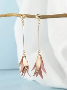 1 对时尚高端优雅粉色、绿色、黑色、橙色、玫红色、紫色、红色、姜黄色彩色多巴胺喷漆花瓣、水滴、叶子、流苏长耳环，适合女士，精致甜美，适合春夏季、海滩、节日礼物