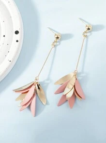 1 对时尚高端优雅粉色、绿色、黑色、橙色、玫红色、紫色、红色、姜黄色彩色多巴胺喷漆花瓣、水滴、叶子、流苏长耳环，适合女士，精致甜美，适合春夏季、海滩、节日礼物