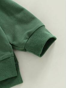 Sudaderas para niños y niñas pequeños, color liso, cuello redondo, manga larga, sudaderas con capucha, jerséis casuales de otoño e invierno. - Verde - Ver 6