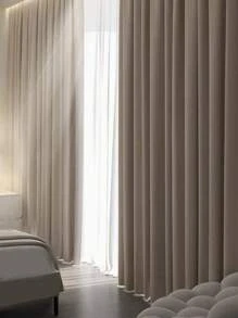 1 pieza Cortina opaca de color crema tipo lino contemporánea y sencilla, con aislamiento térmico a prueba de polvo, para sala de estar y dormitorio - Beis - Ver 10