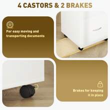 HOMCOM 2 Drawer Lockable Filing Cabinet With Wheels, Mobile Filing Cabinet For Home Office, Small Printer Stand, White Wood Grain - White - View 5