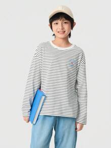 Balabala Boys' And Girls' Striped Long-Sleeve T-Shirt, Simple And Breathable Style