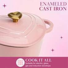 Local Warehouse Paris Hilton Enameled Cast Iron Dutch Oven Heart-Shaped Pot With Lid, Dual Handles, Works On All Stovetops, Oven Safe To 500 ° F, 2-Quart, Pink - 奶油 - 查看 11