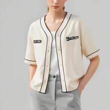 Skechers & Fashion Baseball Cardigan Loose Short Sleeve Knitted Jacket