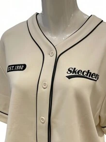 Skechers & Fashion Baseball Cardigan Loose Short Sleeve Knitted Jacket