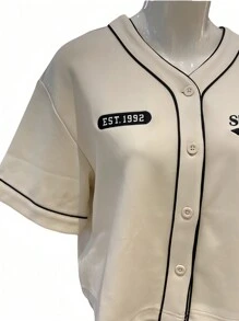 Skechers & Fashion Baseball Cardigan Loose Short Sleeve Knitted Jacket