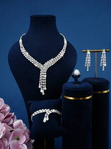 5 sztuk/zestaw Zestaw biżuterii z cyrkonii sześciennych z kroplą wody, odpowiedni na wesele dla kobiet, imprezę, urodziny, spotkania świąteczne, dodatki do sukienek