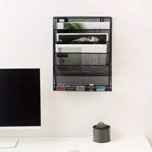 6-Layer Wall-Mounted Magazine File Holder Document Rack A4 Mail Sorting Organizer Hollow Out Body Mesh Desk Files Organizer For Home And Office(Black) - Black - View 8