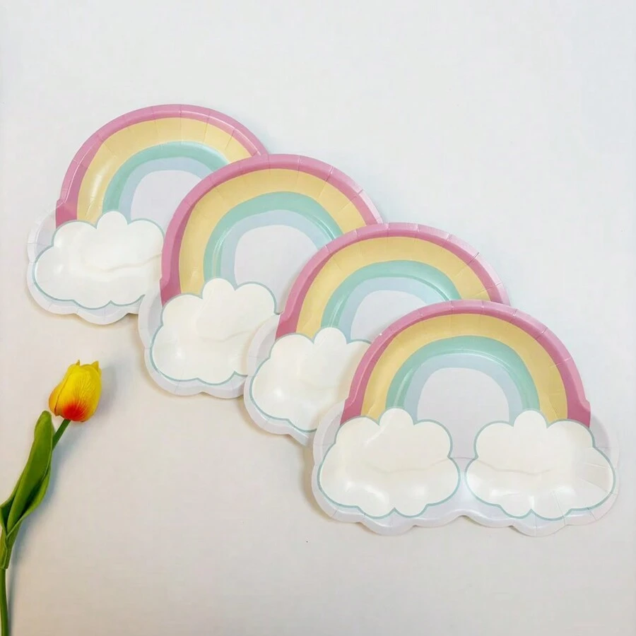 10pcs/20pcs/50pcs Rainbow Paper Plates Party Supplies Pastel Rainbow Shaped Party Plates 9inch Disposable Dinner Plates Cake Plates For Bachelorette Unicorn Happy Birthday Party Tableware Decorations - Multicolor - View 1