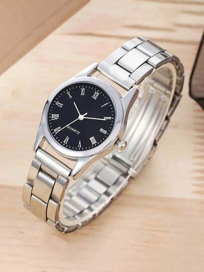 1pc Casual Chic Metal Black Dial Small Quartz Watch, Gift For Kids, Suitable For Ramadan And Daily Wear