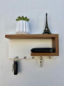 White Key Holder With MDF Wood Organizer Home Decor - Brown - View 1