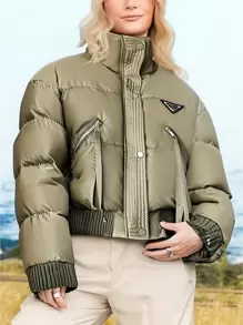 Chaqueta de Plumas para Mujer, Chaqueta Corta, Ropa de Invierno, Ligera y Cálida, Estilo Chaqueta de Mujer - Verde militar - Ver 1