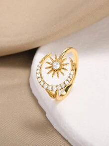 Gold Color Star Moon Zirconia Ring For Women Aesthetic Adjustable Open Finge Ring Jewelry Accessories ﻿