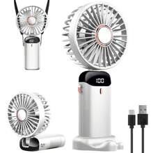 Portable Handheld Mini Fan, 1200mAh Battery Operated Fan With LED Display, Handheld/Neck/Desk 3 In 1 Personal Small Fan, 90° Foldable Desk Fan With Base, 5 Speed Lash Fan Makeup Fan For Women