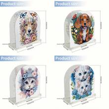 1pc Cute Dog & Cat Pattern DIY Diamond Painting Tissue Box Cover, Unique Crystal Rhinestone Design, Great For Home Decor, Desktop Accessory And Various Occasions