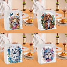 1pc Cute Dog & Cat Pattern DIY Diamond Painting Tissue Box Cover, Unique Crystal Rhinestone Design, Great For Home Decor, Desktop Accessory And Various Occasions