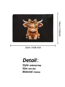 黑色亚麻手提包套装，饰以高地奶牛印花，适合婚礼、生日、海滩、度假等场合——是送给女性、母亲、教师、朋友、伴娘、学生以及返校季的完美礼物。