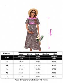 GoyRrbay Women's Maternity Boho Ruffles Short Sleeve Dress Floral Smocked Scoop Neck Midi Dress For Baby Shower Photoshoot - màu đen - Xem 6