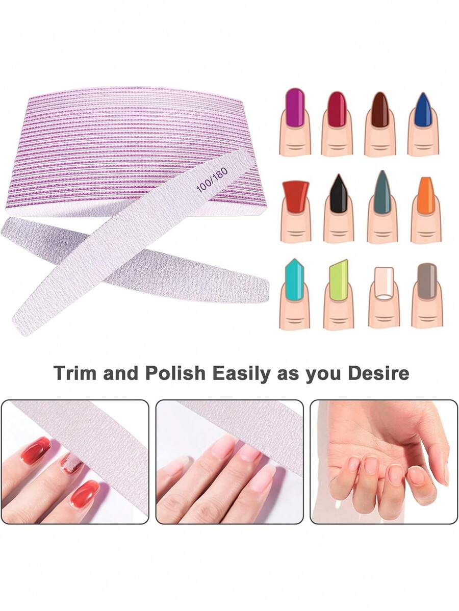 2 件装指甲锉和抛光器，100/180 粒度，砂纸，高柔韧性，无香味美甲工具，适用于修指甲和修脚