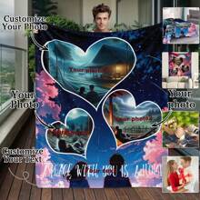 定制爱情背景图片和文字毯子，情人节装饰挂毯，个性化的理想礼物，适合他/她、男朋友、女朋友、爸爸、妈妈、家人、朋友、宠物，适合周年纪念日、情人节、母亲节、生日、儿童节、父亲节、毕业典礼、婚礼、圣诞节、沙发、床、汽车、卧室、客厅、办公室、户外露营、海滩、家庭墙壁装饰